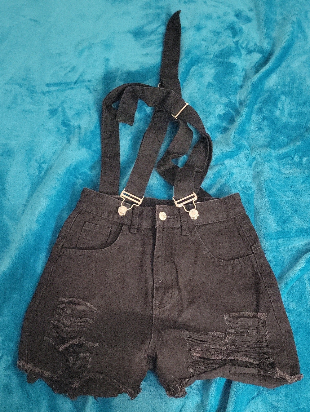 Black Distressed Overall Shorts Small